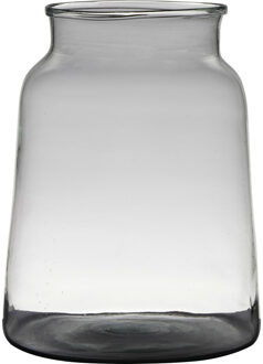 Hakbijl glass Transparante/grijze stijlvolle vaas/vazen van gerecycled glas 30 x 23 cm