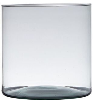 Hakbijl glass Transparante home-basics cilinder vorm vaas/vazen van gerecycled glas 30 x 19 cm - Vazen