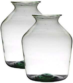 Hakbijl Glass Vaas - 2x stuks - transparant - gerecycled glas - 40 x 29 cm - Bloemen/boeketten/siert