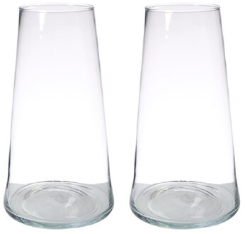 Hakbijl glass Vaas Donna - Set van 2x stuks - transparant - glas - 35 x 18 cm