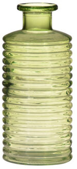 Hakbijl glass Vaas - groen - transparant - geribbeld - 14 x 31 cm