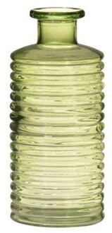 Hakbijl glass Vaas - groen - transparant - geribbeld - 14 x 31 cm