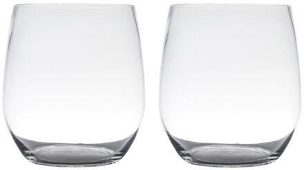 Hakbijl glass Vaas - Set van 2x stuks - Tony - transparant - glas - 15 x 12 cm - voor bloemen - vaze