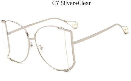 Half Frame bril Vrouwen Vierkante Parel Zonnebril voor Vrouwelijke Mode Oversized Clear Roze Eyewear Dames C7 zilver doorzichtig