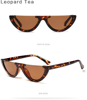 Half Frame Unieke Vrouwen Zonnebril Mode Vrouwelijke Shades Transparant Clear Zwart Rood Óculos Zonnebril Dames luipaard thee