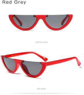 Half Frame Unieke Vrouwen Zonnebril Mode Vrouwelijke Shades Transparant Clear Zwart Rood Óculos Zonnebril Dames rood grijs