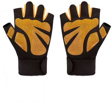 Half Vinger Prestaties Gewichtheffen Vingerloze Handschoenen Training Gym Workout geel L