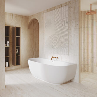 Half Vrijstaand Ligbad Riho Phatos B2W 170x80x57 cm Incl. Pop Up Waste, Sifon en Afvoer Mat Wit