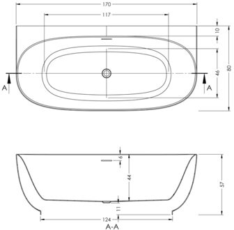 Half Vrijstaand Ligbad Riho Phatos B2W 170x80x57 cm Incl. Pop Up Waste, Sifon en Afvoer Stone Grey Grijs
