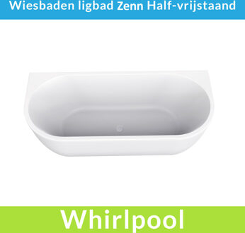 Half Vrijstaande Whirlpool Wiesbaden Zenn 180x80x58 cm Luchtsysteem Met RVS Jets Mat Wit Wit Chroom