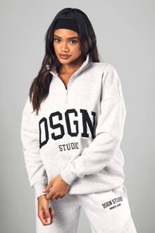 Half Zip Applique Oversized Sweatshirt, Ash Grey - XL