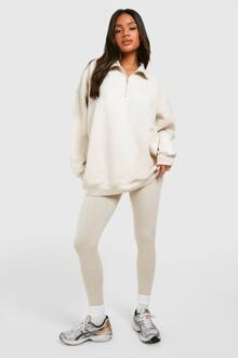Half Zip Oversized Sweatshirt En Legging Set, Stone