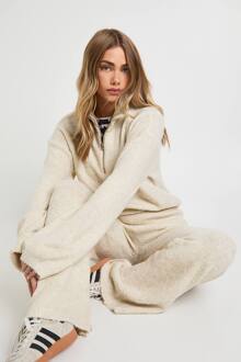 Half Zip Oversized Trui En Wijde Broek Borg Gebreide Co-Ord, Cream - M