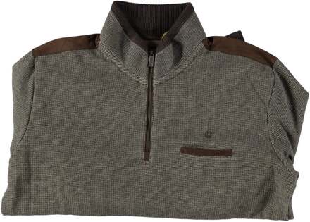 Half Zip Pullover Bi-Color Suede Details  M Beige, Bruin