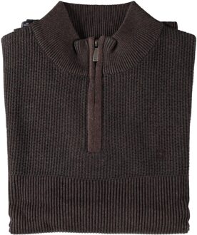 Half Zip Pullover Half Zip Plated Tuck Knit Dark Brown  XL