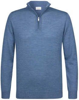 Half Zip Pullover Merinowol Melange Blauw