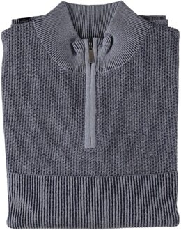 Half Zip Pullover Plated Tuck Knit Mid Blue  M Blauw