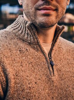 Half Zip Trui Donnegal Tweed Eco Wool Beige - L,M,XL,XXL