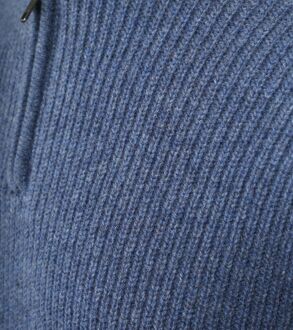 Half Zip Trui Lamswol Mid Blauw - XXL