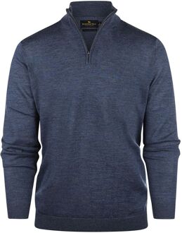 Half Zip Trui Merinowol Indigo Blauw Donkerblauw - S