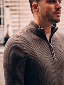 Half Zip Trui Patch Taupe - L,M,XL,XXL