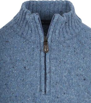 Half Zip Trui Tweed Wol Blend Blauw - M,XXL
