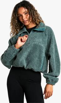 Half Zip Zijzak Oversized Borg Sweatshirt, Khaki - L