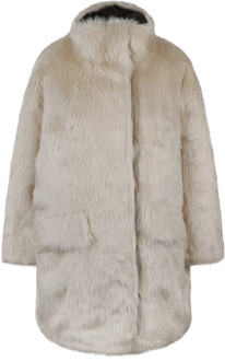 Halflange jas van wolblend imitatiebont Stand Studio , White , Dames - M