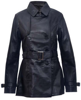 Halflange lederen trenchcoat voor dames - Oakham Zwart - EU 52 / UK 24