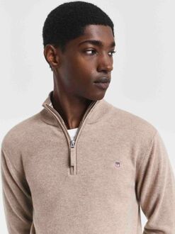 Halfzip Wol Trui Logo Beige - L,XL,XXL