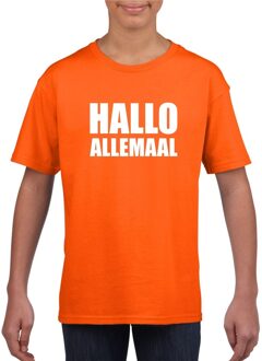 Hallo allemaal tekst oranje t-shirt voor kinderen XS (110-116)