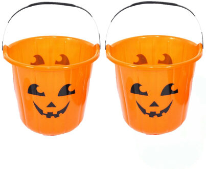 Halloween 10x pompoen kunststof emmers oranje 16 x 18 cm