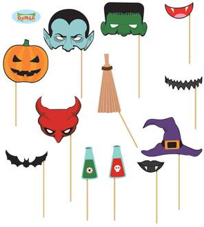Halloween 12 delige photobooth set - Decoratie > Feest spelletjes