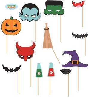 Halloween 12 delige photobooth set - Decoratie > Feest spelletjes