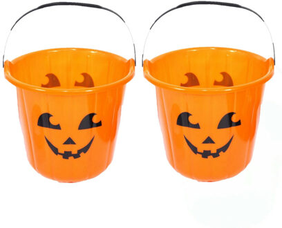 Halloween 6x pompoen kunststof emmers oranje 16 x 18 cm