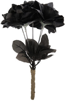 Halloween accessoires rozen/bloemen boeket - zwarte rozen - 35 cm - Verkleedattributen