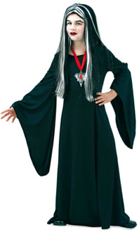 Halloween Adams family Morticia voor kids halloween jurk 128-140 (7-12 jaar) - Carnavalsjurken Zwart