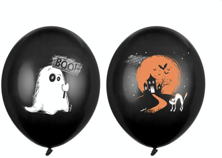 Halloween ballonnen - 6x stuks - zwart/oranje - 30 cm - diverse prints - Ballonnen