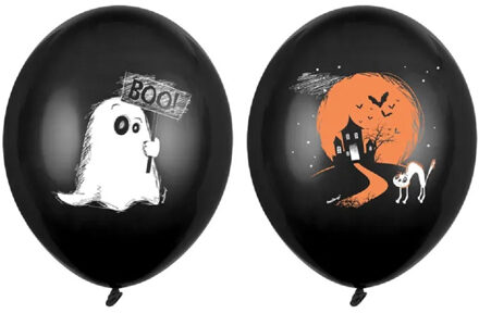 Halloween ballonnen - 6x stuks - zwart/oranje - 30 cm - diverse prints - Ballonnen
