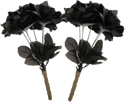 Halloween bloemen boeket - 2x - zwarte rozen - 35 cm - Horror decoratie accessoires