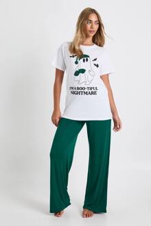 Halloween 'Boo-Tiful Nightmare' Grafisch Oversized T-Shirt & Broek Pajamaset, Emerald - 44