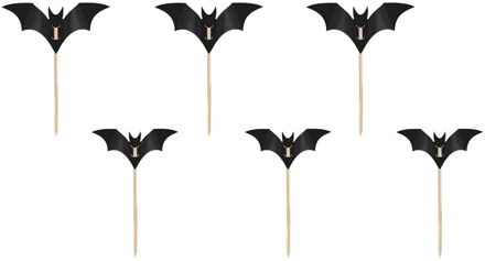 Halloween Cocktailprikkers Vleermuis 5cm (6st) Zwart