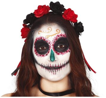 Halloween Day of the dead haarband met rode en zwarte rozen voor dames - Verkleedhoofddeksels Multikleur