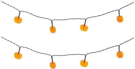 Halloween deco LED verlichting/lampjes pompoenen - 2x - op batterijen - 115 cm - griezel uitstraling