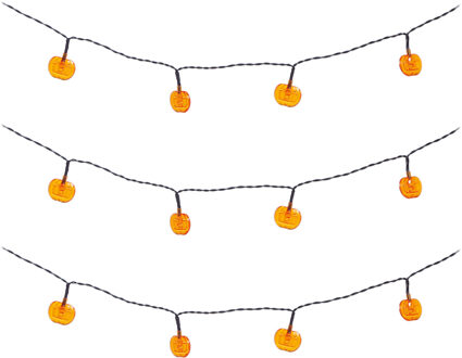 Halloween deco LED verlichting/lampjes pompoenen - 3x - op batterijen - 115 cm - griezel uitstraling