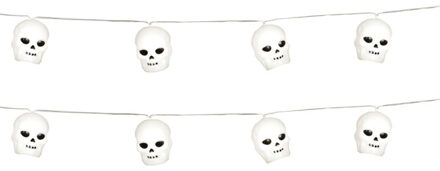 Halloween deco LED verlichting/lampjes schedels - 2x - op batterijen - 220 cm - griezel uitstraling