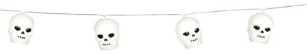 Halloween deco LED verlichting/lampjes schedels - op batterijen - 220 cm - griezel uitstraling Wit