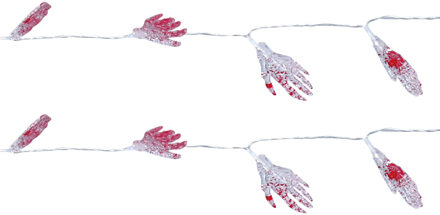 Halloween deco LED verlichting/lampjes skelet hand - 2x - op batterijen - 115 cm - griezel uitstrali