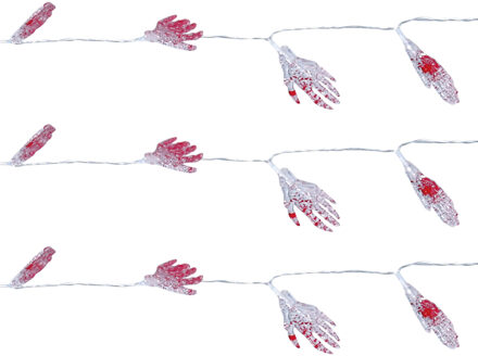 Halloween deco LED verlichting/lampjes skelet hand - 3x - op batterijen - 115 cm - griezel uitstrali