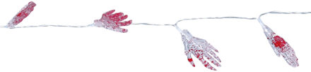 Halloween deco LED verlichting/lampjes skelet hand - op batterijen - 115 cm - griezel uitstraling Rood